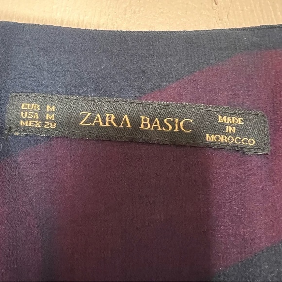 Zara Basic Mod Striped Midi Dress V-Neck Red Navy Fit Flare Long Size Medium - Picture 7 of 8